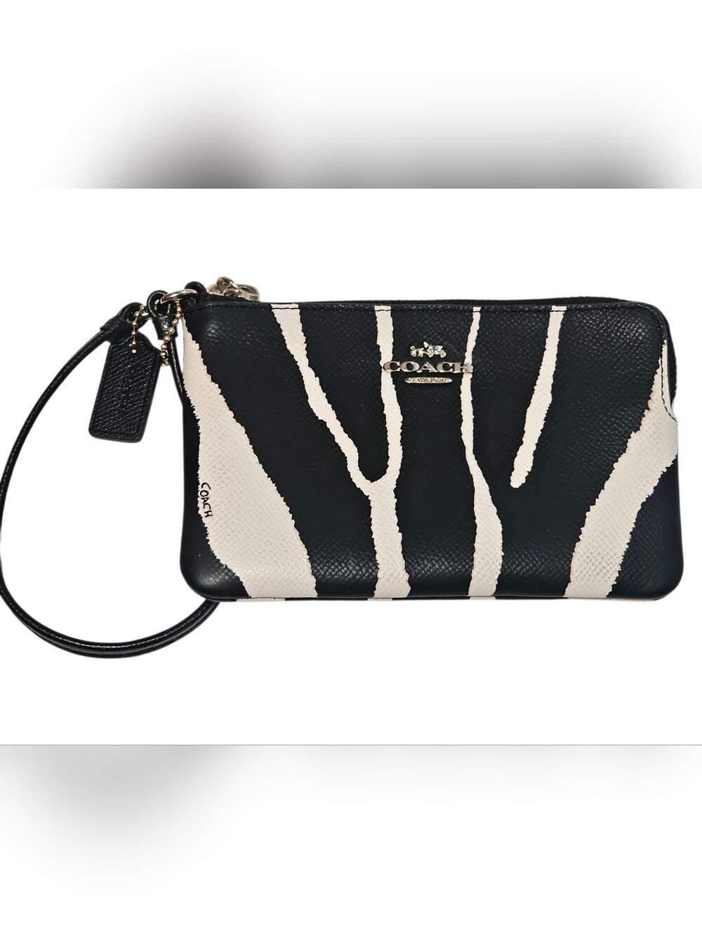 COACH Small L-Zip Wristlet in Zebra Embossed Leather